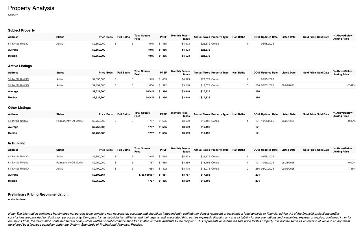 Standard Compass comp analysis export